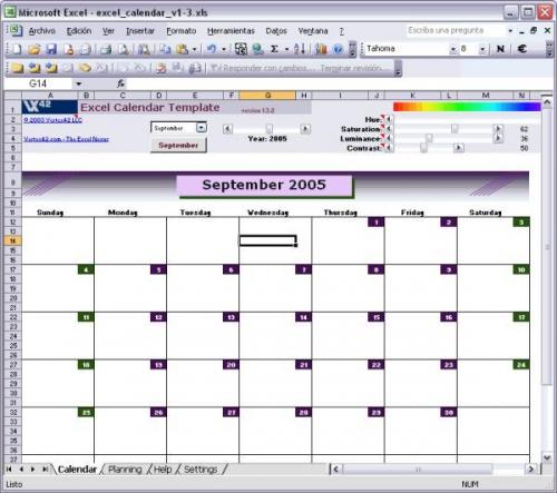 Excel Calendar Template 1.3.2 - T�l�charger 1.3.2